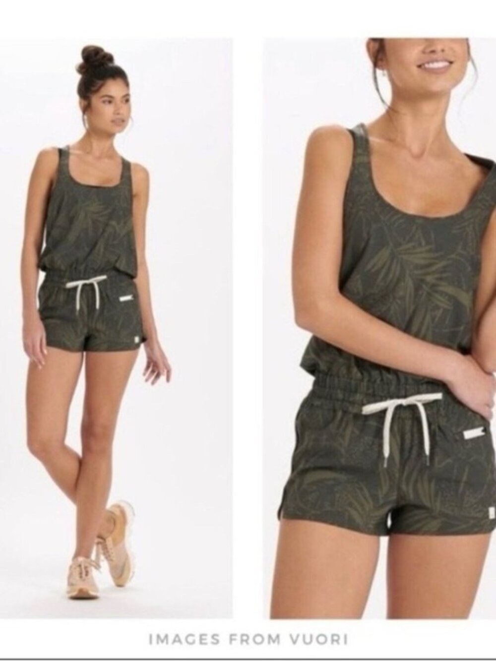 Vuori Clementine Green Leaf Print Romper Size XL